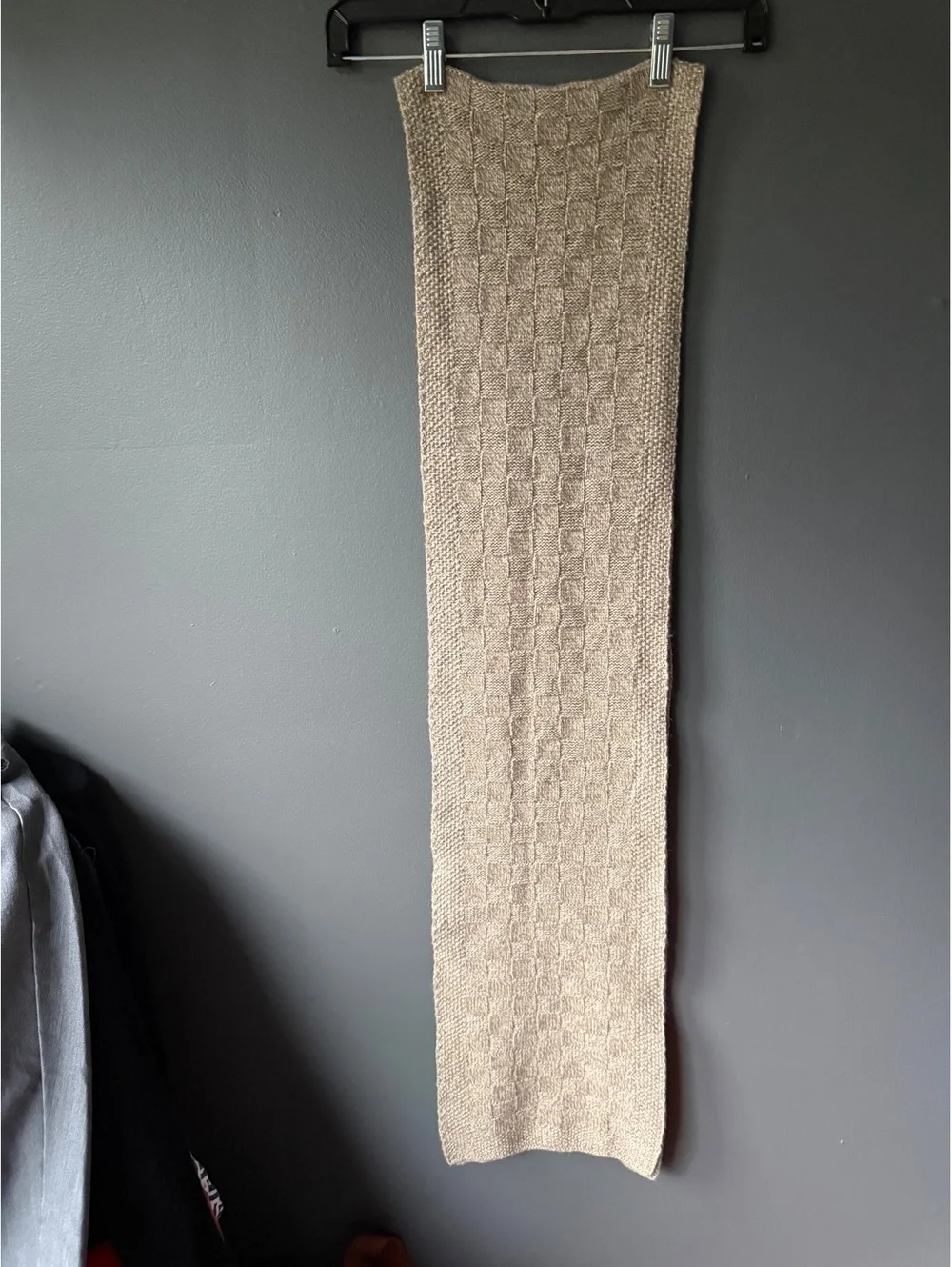 J.Crew Beige Knit Scarf with Checkerboard Pattern
